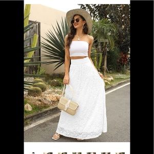Tanming Fashion High Elastic Waist A-Line Floral Lace Maxi Long Skirts XS